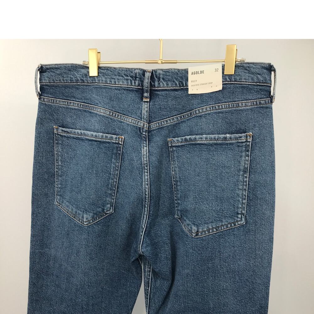 AGOLDE Riley High Rise Straight Crop Jeans 32 Medium Wash Button Fly - Picture 5 of 11